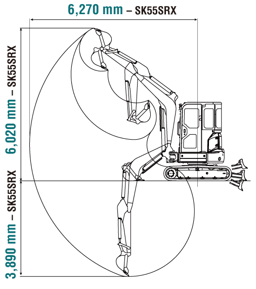 Kobelco SK55SRX-& reach specifications hire gold coast Brisbane